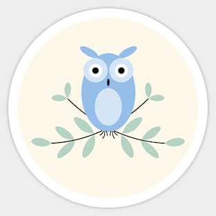 Owl on Yellow and Light Blue Sticker